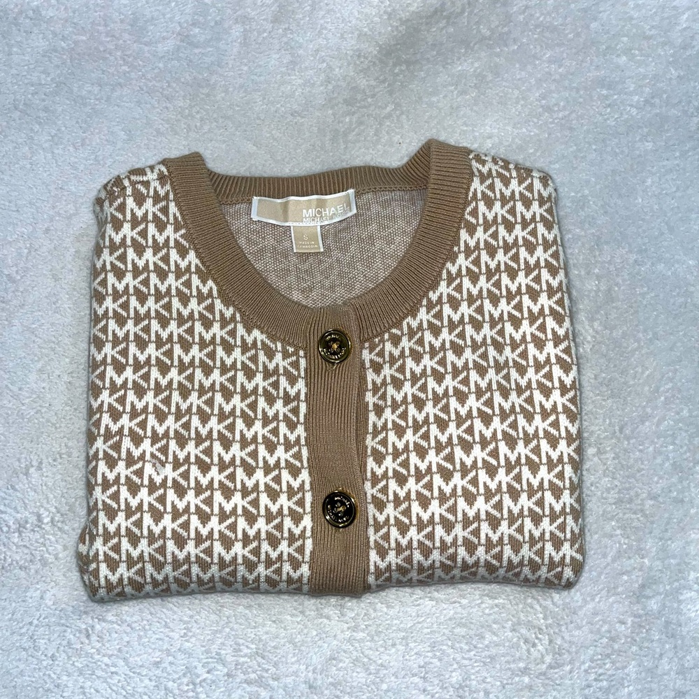 MK Crewneck Cardigan Sweater
